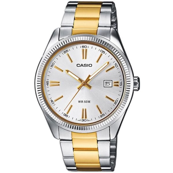 CASIO ur - Armbånd i rustfrit stål - 5 Atm vandtæthed - Quartz urværk Silver och guld