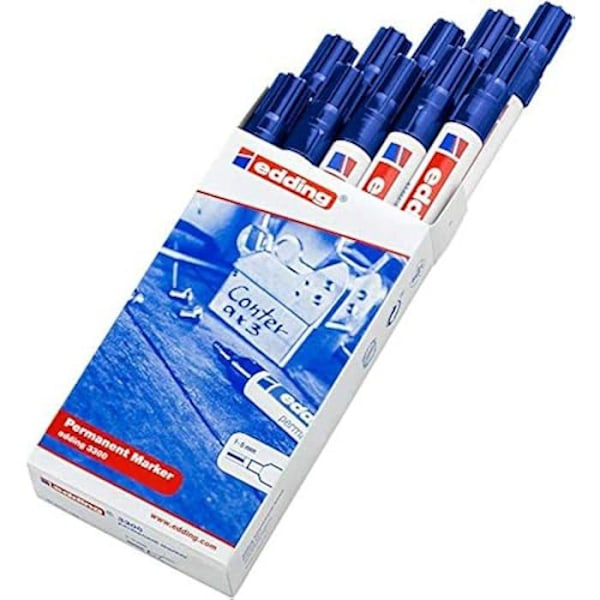 Permanent marker - EDDING - 3300 - 10 penne - skrå spids 1-5 mm - vandafvisende 04: 10 pennor - Blå