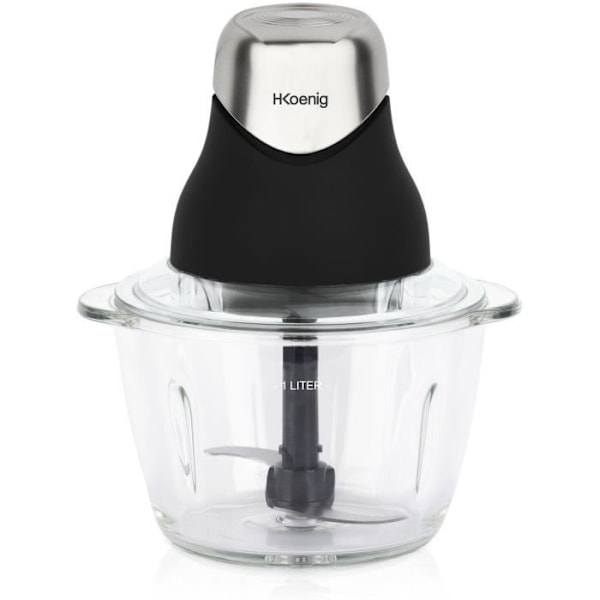 Mini elektrisk hakker - H.Koenig - LEO8 - 320 W - Glasbolle 1 L - Blade i rustfrit stål - Mat sort og krom