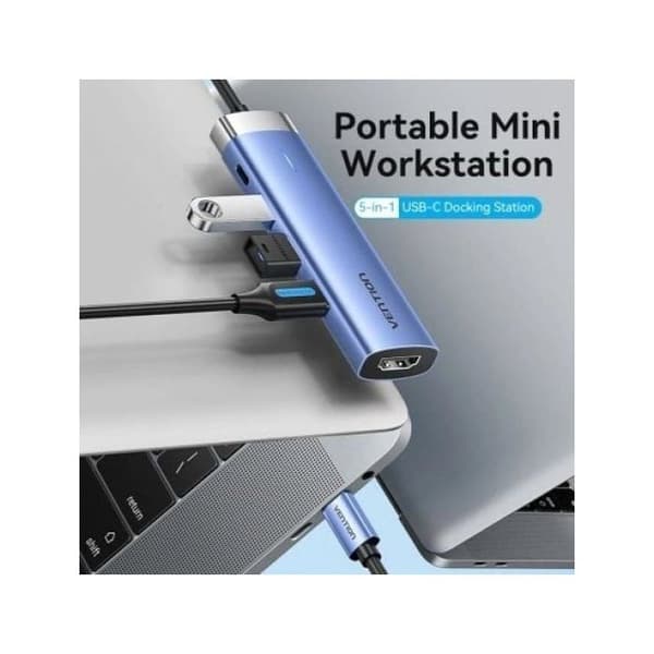 Docking - VENTION - TGESB - 3xUSB 3.0 - HDMI 4K@30Hz - USB-C PD 100W - Aluminium Blå