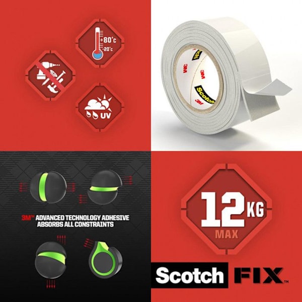 3M SCOTCH kaksipuoleinen teippi - 1,5 m x 19 mm - Extreme hvid