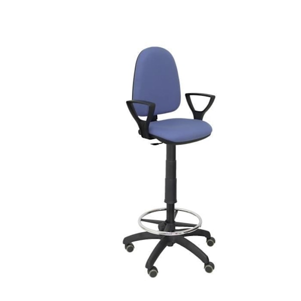 Ergonominen jakkara pysyvällä kosketusmekanismilla ja korkeussäädettävällä, jalkatuen rengas ja pyörät parkettia, kangasta