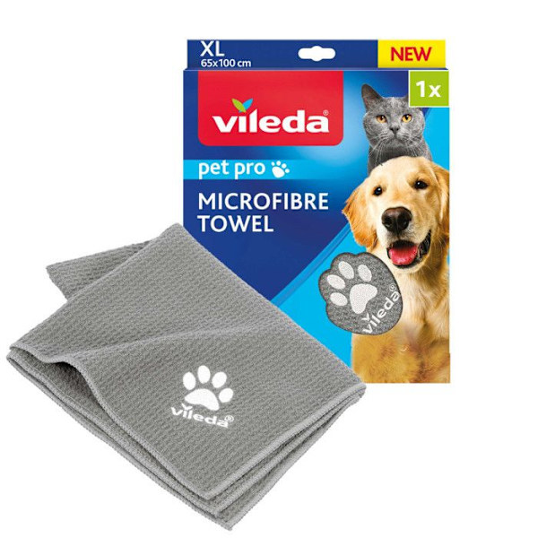 Serviet til dyr - VILEDA - PET Pro Mikrofiberhåndklæde XL - 65 x 100 cm - 100% Mikrofiber - Vaskbar Lysegrå