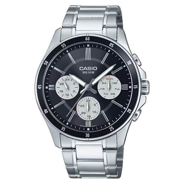 Casio - Sort baggrund med 3 hvide urskiver - Vandtæt 50 m & helt i rustfrit stål