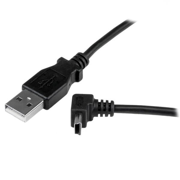 Mini USB kabel - A til Mini B vinklet 90° opad - 1 m - Sort