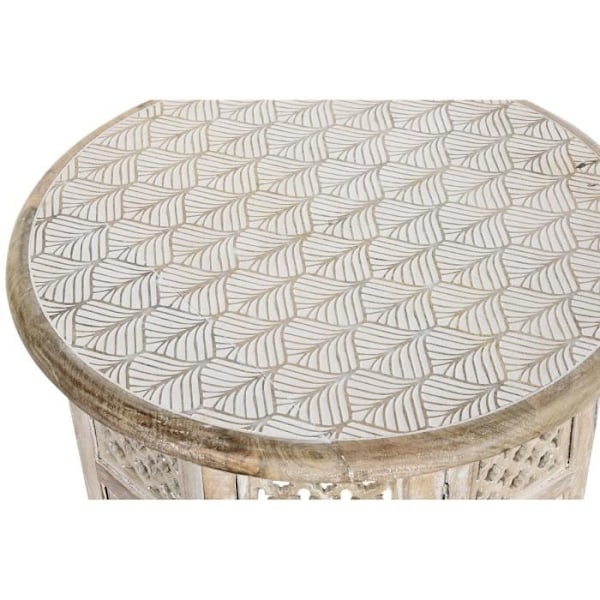Sidebord - Mangotræ - Hvid - Brune blomsterprint