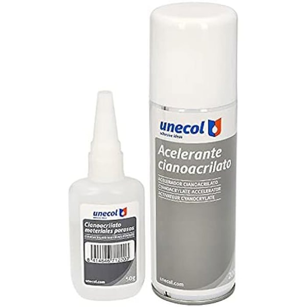 unecol 7156 – Kit accelerante + Ciano för porösa material Flaska, 200 ml + 50 ml), transparent färg