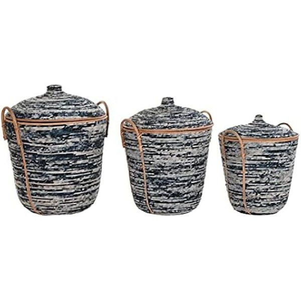 Sæt med kurve - DKD Home Decor - Standard - Farve hvid og sort - Materiale rattan - Mål 71x52x52 cm Vit och svart