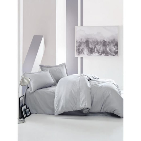 Sæt sengetæppe 240x220cm og 2 pudebetræk Lovina uni Satin af Bomuld Grå