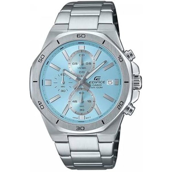 Klocka - EDIFICE - EFV-640D-2BVUEF - Analog - Kvarts - Rostfritt stål - 3 ATM vattentäthet Blå, Silver