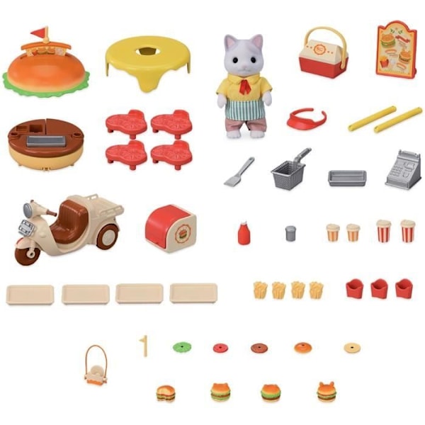 Catering Game - SYLVANIAN FAMILIES - Hamburgerställ - Latte Cat Dad and Scooter Flerfärgad