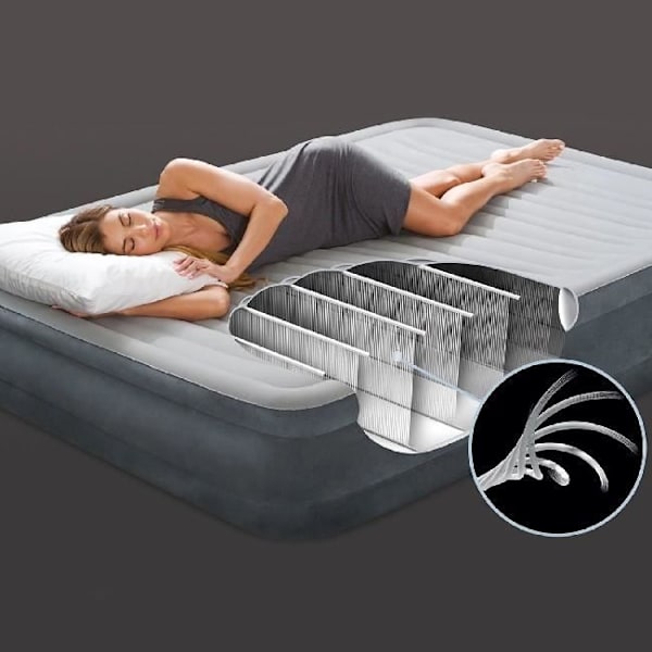 INTEX 1 og en halv Comfort-Plush Mid-Rise madras - Oppustelig seng - Integreret elektrisk pumpe - til indendørs brug - 137x191x33 cm grå
