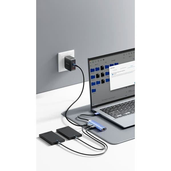 Hjemmebase - VENTION - 5-i-1 - USB 3.0 - RJ45 - 3xUSB-A - Aluminium Blå