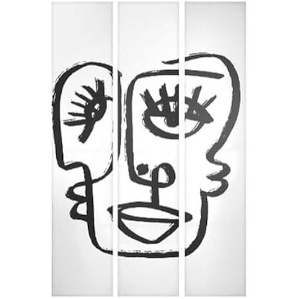 Skärm Presentdekor Vit Svart Canvas 122 x 2,5 x 180 cm Ansikte mångfärgad