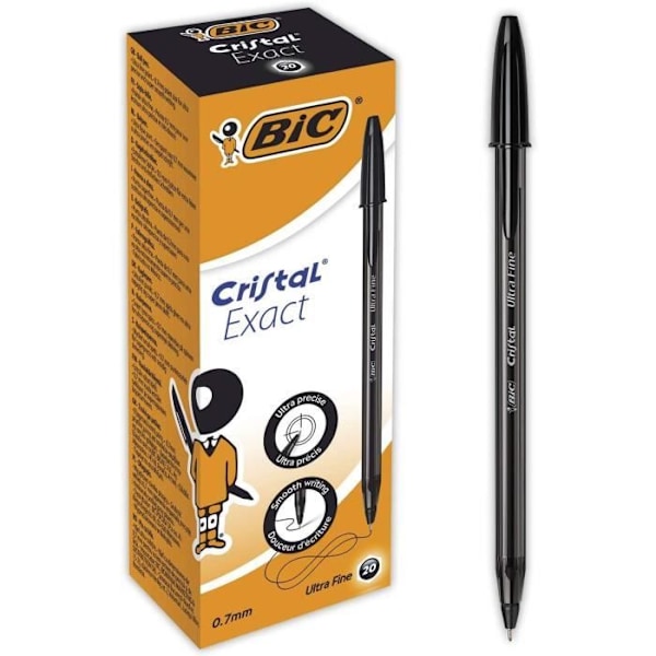 BIC-penne - Cristal Exact - Fine spids - Sort - 20-pack - Blød og glidende skrivning Svart