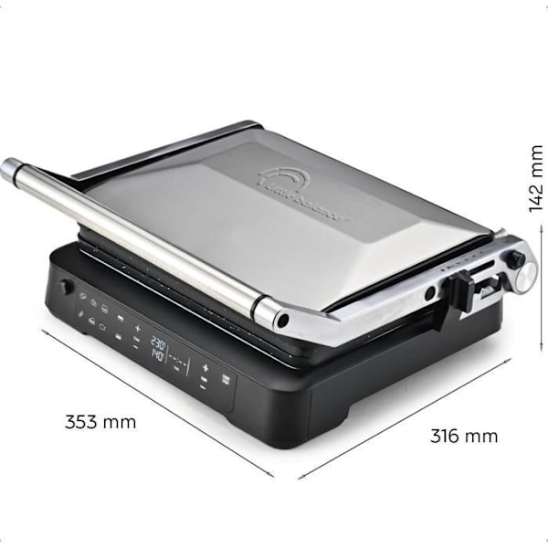 Grill LITEN BALANS - Yta För Kök 29x23cm - Öppning 180°C - Upp till 230°C - Justerbar elektronisk termostat - 2000W Svart och aluminium
