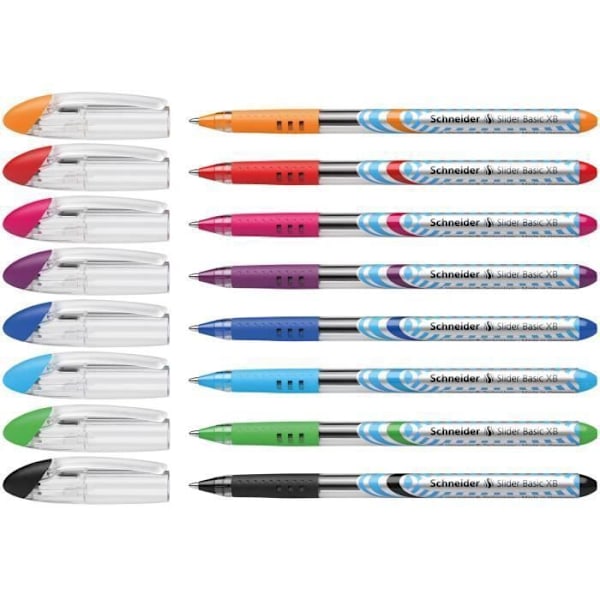 Kulspet - Slider - Basic XB - Fodral med 8 stycken - Erbjudande 6+2 - Assorterande färger Blandad