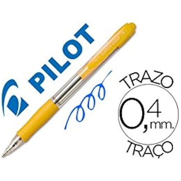 Kulspetspenna - PILOT - Super Grip - Gul - Infällbar - Oljebaserat bläck citronträd