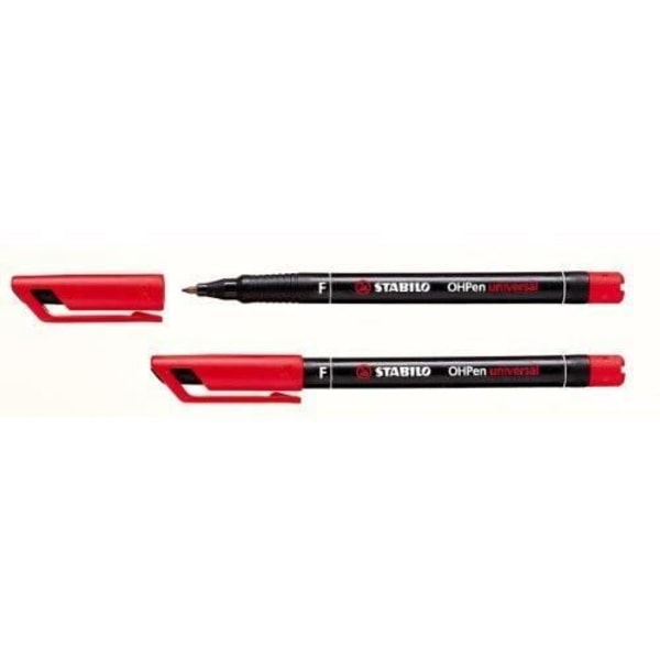 Stabilo Micro Overhead Projection Filt Penna med Permanent Ink, Superfine Point, 0,7 mm, Röd, Pack of 10