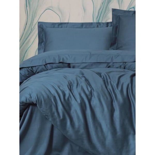 Bäddset - 1 påslakan 220 x 240 cm + 2 örngott 60 x 60 cm - Satin 100% bomull - Blå Blå