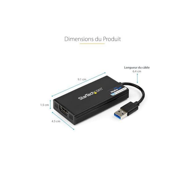 Multiskærmsvideoadapter - STARTECH - DL-5500 - USB 3.0 til HDMI - 4K - Sort
