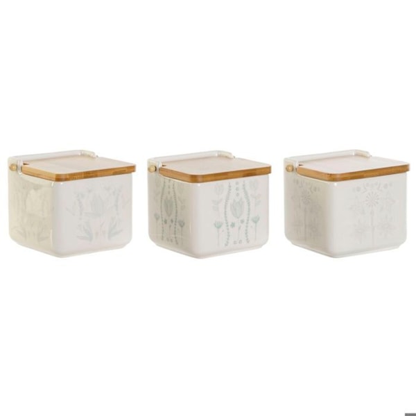 Salière med bambuslåg scandi DKD Home Decor 750 ml 14x12,5x12 cm (x3) mångfärgad