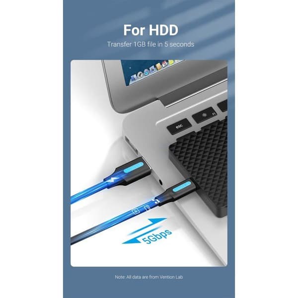 USB-C - USB 3.0 - Vention - 60W - 1m - Musta - Uros/Uros - Malli CODHF