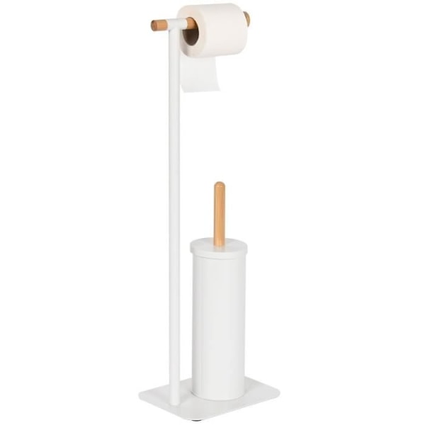 Valkoinen metallinen wc-paperiteline + wc-harja bambusta