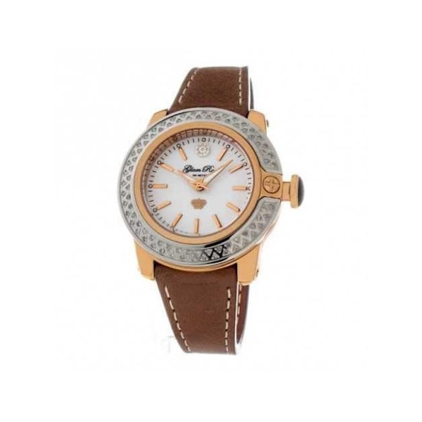 Kvinnotavla - Glam Rock - GR31007D - Läder - Ø 40 mm - Vattentålighet 10 Atm Vit