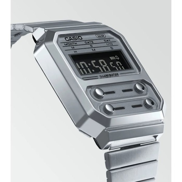 Herreur - CASIO - A100WE-7BEF - Kvarts - Digital - Sølv armbånd i rustfrit stål Pengar