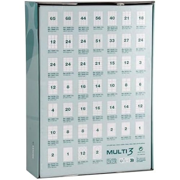 Selvklæbende etiketter - MULTI3 - 105 x 29 mm - 500 ark - Farve: Hvid - Blandet