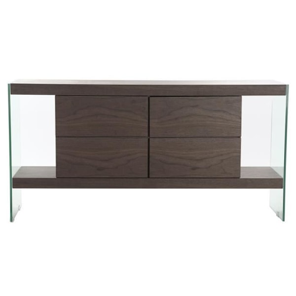 Buffet i transparent brun glasvalnød 160 x 45 x 80 cm MDF træ