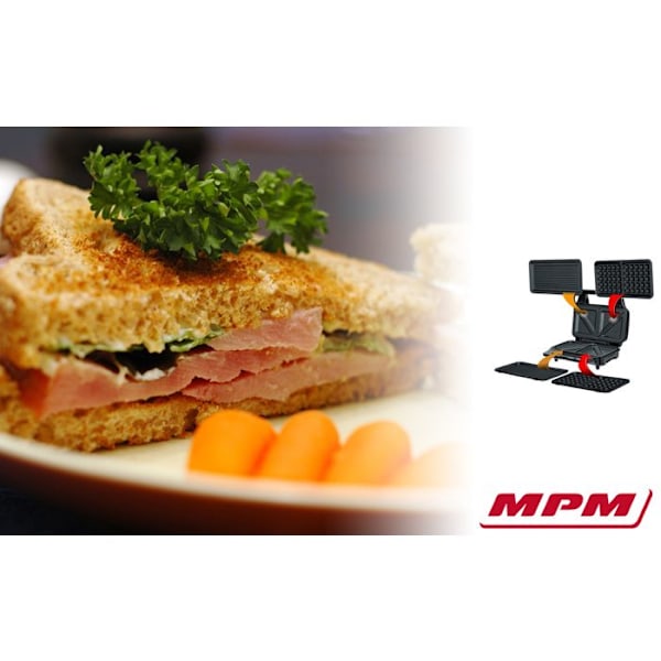 Sandwich maker 3 i 1, Udskiftelige plader, Vaffeljern, Grill MPM MOP-23M 900W Sort/Sølv 13356