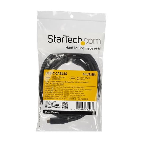 STARTECH USB-C–USB-C-kaapeli - 3 m - Virransyöttö 5A - USB-IF-sertifioitu - Musta
