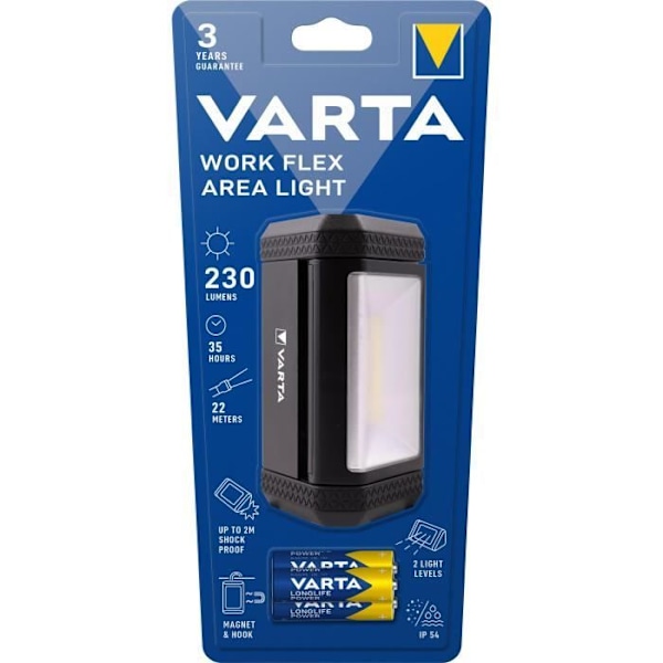 Liten projektor-VARTA-Work Flex Area Light-230lm-Perfekt för gör-det-själv-orienterbar-magnetkrok-IP54-3 AA-batterier ingår blå