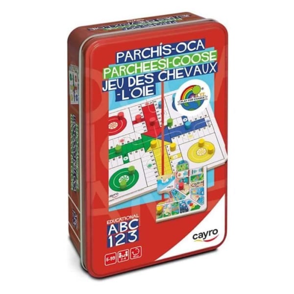 Cayro Parcheesi ja Goose -lautapeli lapsille ja aikuisille - Metallilaatikko - Puinen lauta - 5-vuotiaat ja sitä vanhemmat