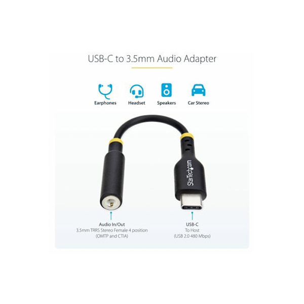 Lydadapter - STARTECH - USB-C til Jack 3.5 mm - 384 kHz - Kompatibel med Windows, macOS, iOS, Android