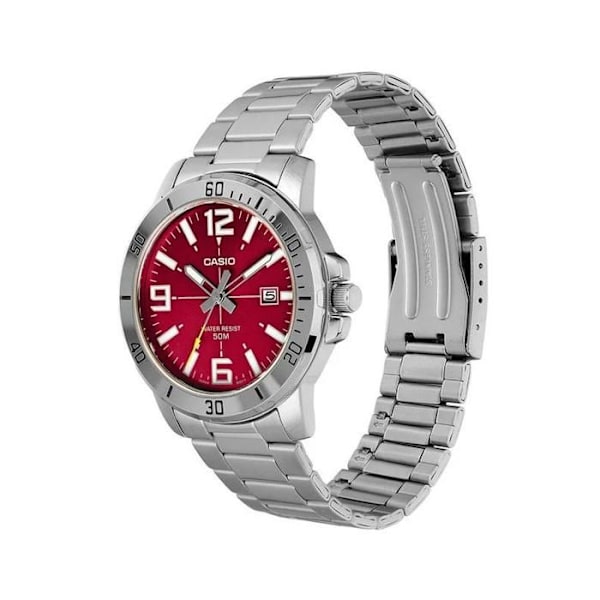 Casio herreur Argente med rød urskive, vandtæt 50 m, rustfrit stål – mtp-vd01d-4bvudf