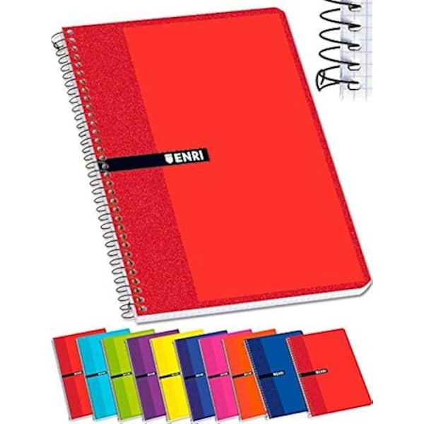 Spiral Notebook - ENRI - Paket med 10 - 80 ark - 60g - Mjukt omslag