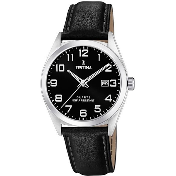 Ur - Festina - 20446 - Læder sort - Vandtæthed 10 bar - Analogisk Silver, Svart