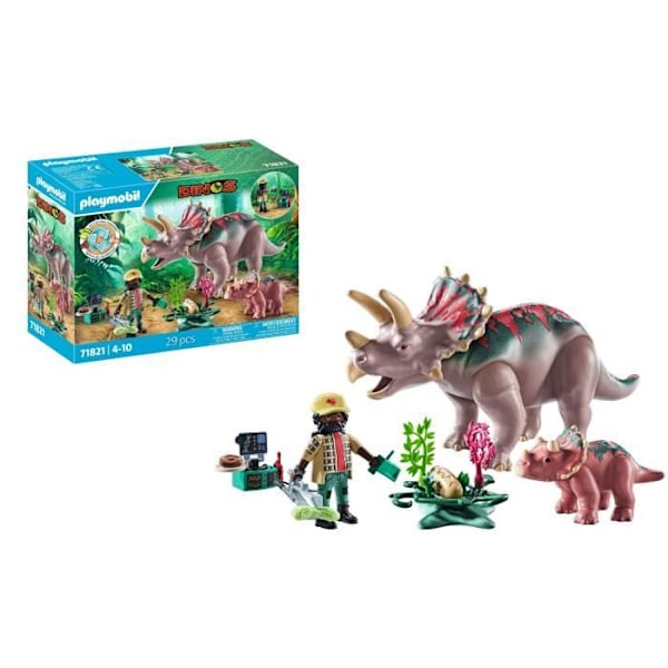 PLAYMOBIL 71821 Triceratops vauvan ja tutkimusmatkailijan kanssa, Dinos, 29 osaa, Aikuisille 4 vuotta ja yli Flerfärgad