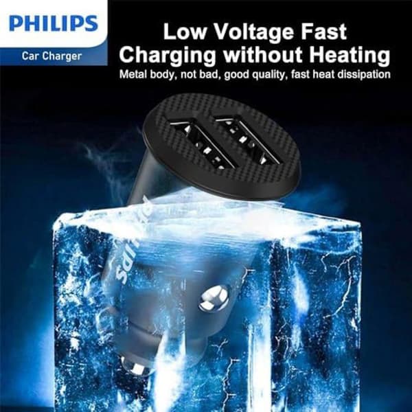 Biloplader - PHILIPS - 2XUSB - 12W - Hurtig opladning - Kompakt og let