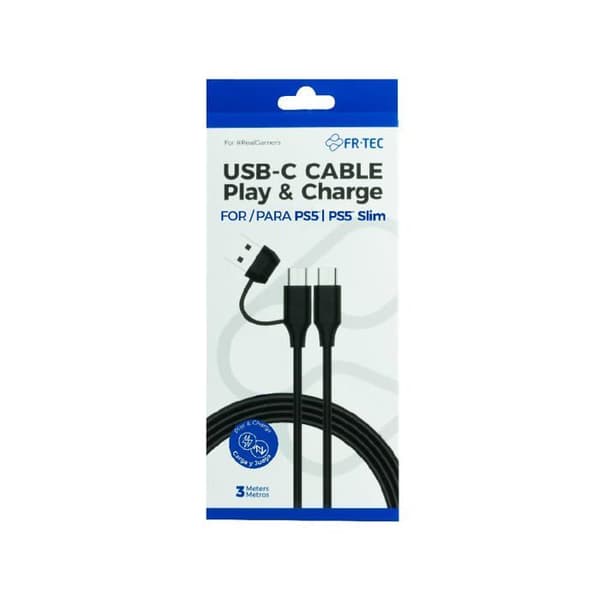 USB-C Play & Charge Kabel - FR-TEC - FT0042 - 3m - Kompatibel med PS5 - Dataoverførsel Sort