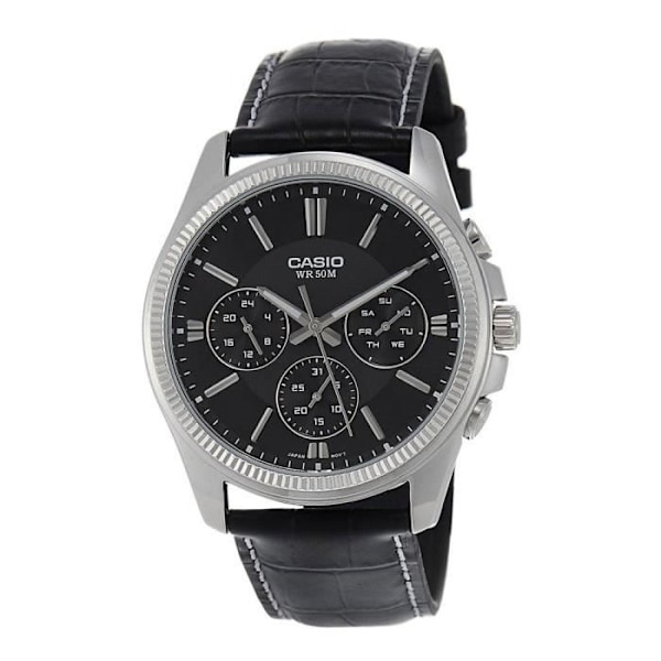 Kello - Casio - MTP-1375L-1AVDF - Kvartsi - Nauha nahkaa - 42 mm Musta Sort, Sølv