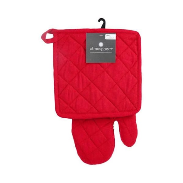 Vante och grytlapp - Bomull - Röd - Maskintvättbar vid 30° - Mått vante 32x19,5cm - Vikt 0,05kg Röd