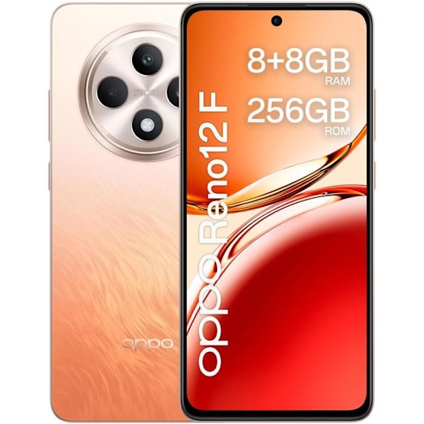 OPPO Reno12 F 4G -älypuhelin oranssin värisenä 6,67 tuuman AMOLED-näyttö 120 Hz Full HD+, 1080 x 2400 pikseliä, 8 Gt DDR4 + RAM Oranssi