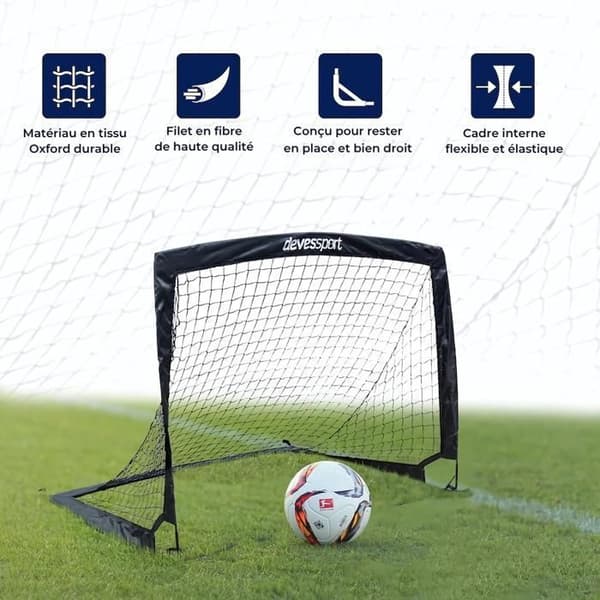 DEVESSPORT Sæt med 2 Fodboldmål - Foldbare Pop-Up - Robuste - Til Børn 5-8 År - Indendørs/Udendørs