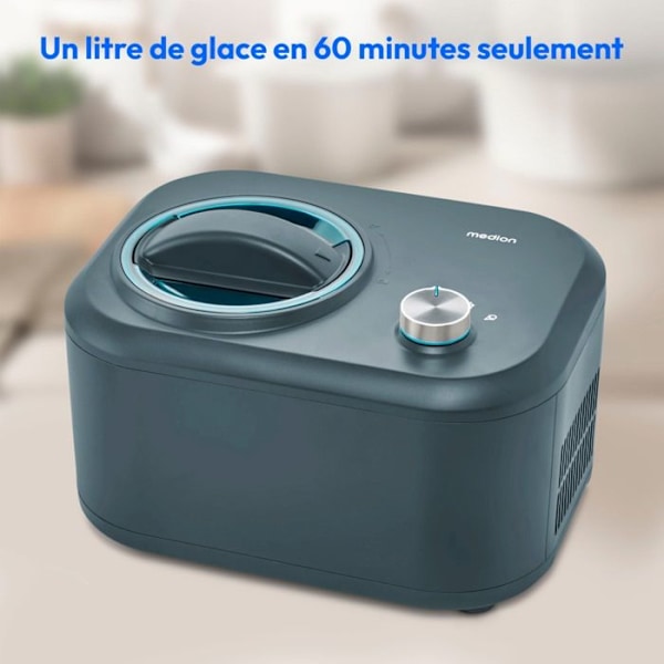 MEDION Ismaskine med kompressor (velegnet til at lave is, frozen yoghurt & sorbet, 1 liter, 100 blå