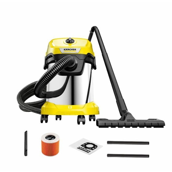 Våd- og tørstøvsuger - Kärcher - WD 3 S V-17/4/20 - 1000 W - 17 l - løvblæser Rustfrit stål, Gul