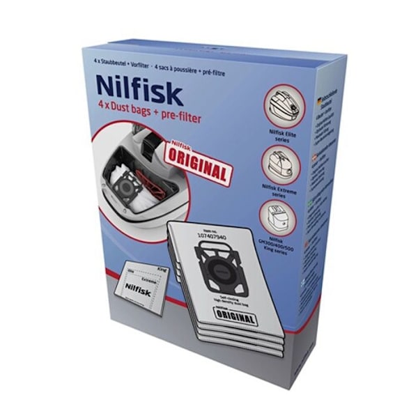 Sæt med 4 erstatningsposer - Nilfisk - For Elite, Extreme, King Støvsugere - 4,5 L